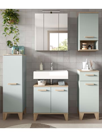 Inn.Furn Badmöbel-Set 5-teilig grün, Eiche 158 x 190 cm, Komplettset mit viel Stauraum