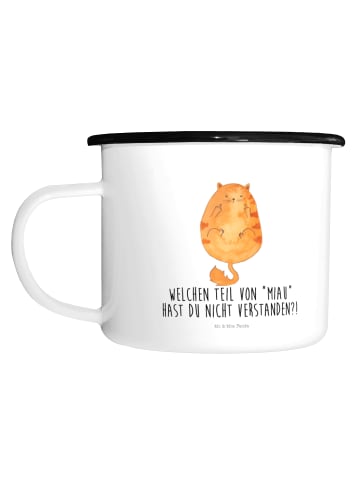 Mr. & Mrs. Panda Emaille Tasse Katze Mittelfinger mit Spruch in Weiß
