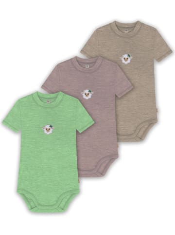 Normani Outdoor Sports 3er Set Bio Baby Body Kurzarm aus Merinowolle für Junge und Mädchen in Beige/Rosa/Grün