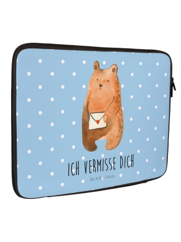 Mr. & Mrs. Panda Laptop Tasche Bär Vermissen mit Spruch in Blau Pastell