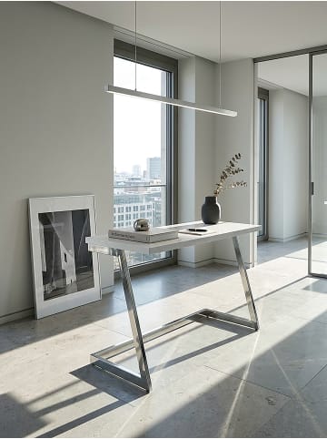 KADIMA DESIGN Schreibtisch Modern | Hochglanz Weiß/Silber, 120x55cm, Metallbeine in Silber