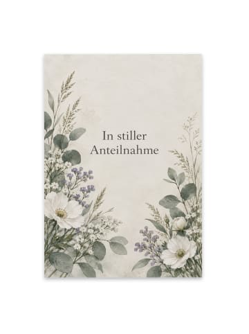Trauerspruchkarte Blumen würdevoll Design mit S... in Weiß