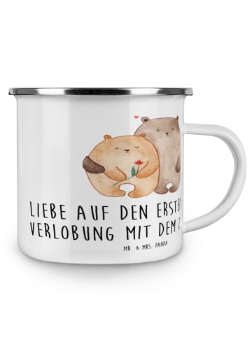 Mr. & Mrs. Panda Camping Emaille Tasse Verlobung Glaube mit Spruch in Weiß