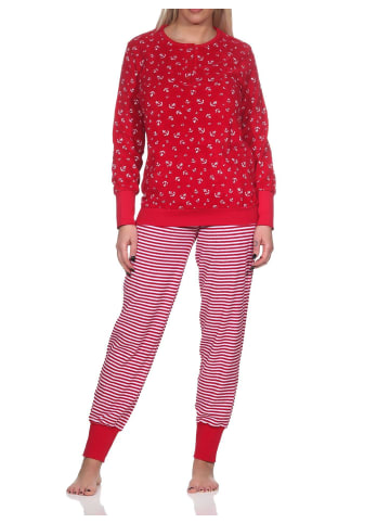 NORMANN Frottee Schlafanzug lang Bündchen - 81843 in rot