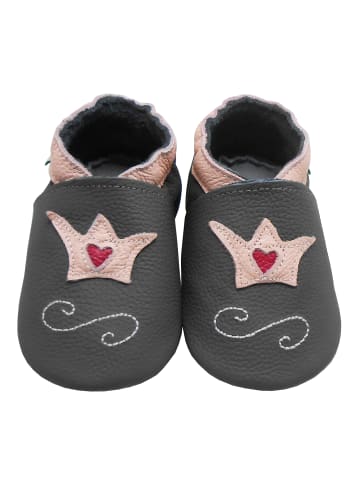 Yalion Leder-Krabbelschuhe "Krone" in Grau