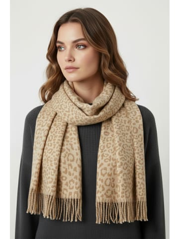 Faera Schal mit Leopardenmuster und Fransen weich in Camel