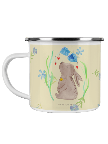 Mr. & Mrs. Panda Camping Emaille Tasse Hase Blume ohne Spruch in Blumig