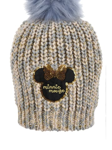 Disney Minnie Mouse Wintermütze Strick mit Bommel in Grau