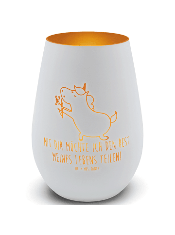 Mr. & Mrs. Panda Kerzenglas Einhorn Blume mit Spruch in Weiß