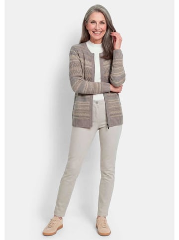 GOLDNER Warme Strickjacke mit Reißverschluss in beige / gemustert
