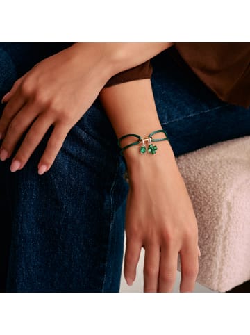 Thomas Sabo Textilarmband Grün Connect in dunkelgrün, gelbgoldfarben