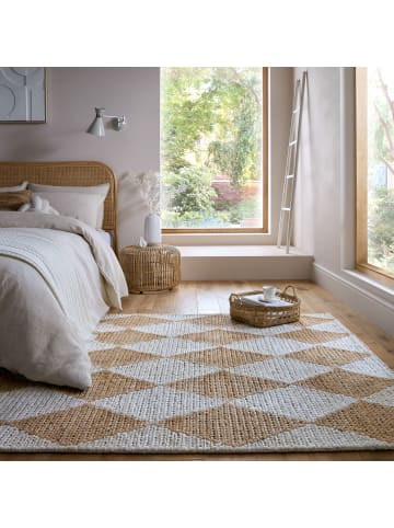 KADIMA DESIGN Teppich Jute Flachgewebe Rauten Muster, Wohnzimmer in Beige