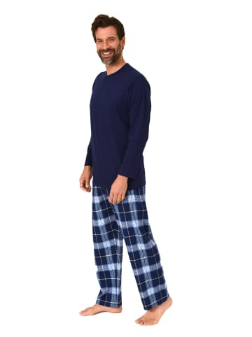NORMANN Schlafanzug lang Pyjama FlanellHose Karo - 88249 in navy2