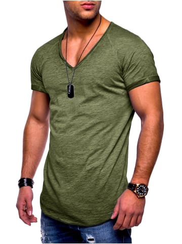 behype T-Shirt - BHSOLIN Basic Kurzarm Oversized Shirt V-Ausschnitt in Khaki-Wash