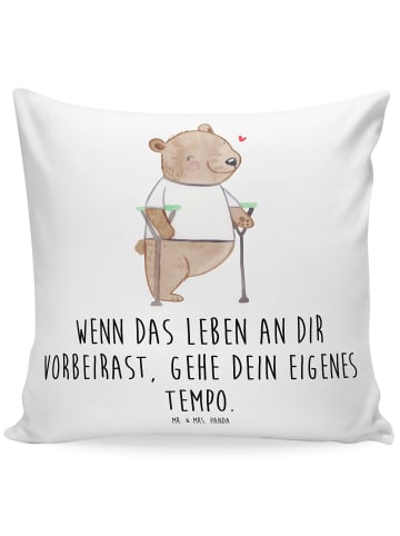 Mr. & Mrs. Panda Dekokissen Bär Beinamputation mit Spruch in Weiß