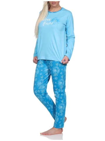 NORMANN Verspielte Pyjama lang Schlafanzug floralem Muster - 75116 in hellblau