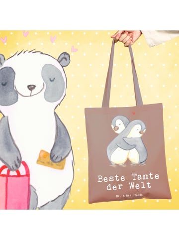 Mr. & Mrs. Panda Tragetasche Pinguin Beste Tante der Welt mit Sp... in Braun Pastell