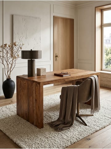 KADIMA DESIGN Schreibtisch TEKO: Massivholz Sheesham, Stauraum, stabil in Braun