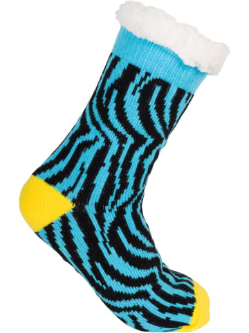 styleBREAKER ABS Kuschelsocken mit Animal Print in Zebra-Gelb-Blau-Schwarz