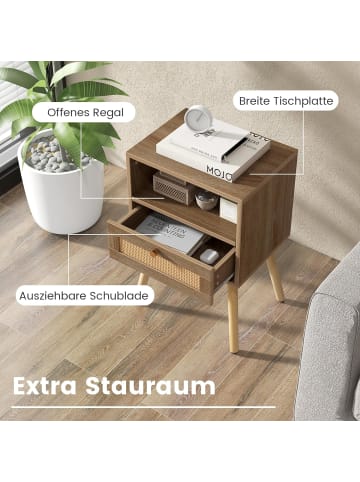 COSTWAY Nachttisch Rattan 40 x 30 x 60,5 cm in Braun
