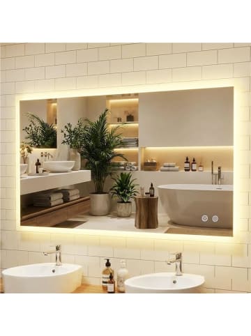 COSTWAY Badspiegel mit Beleuchtung 120x70cm in Silber