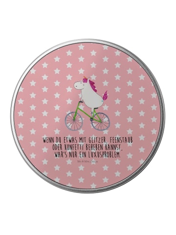 Mr. & Mrs. Panda Aufbewahrungsbox Einhorn Radfahrer mit Spruch in Rot Pastell