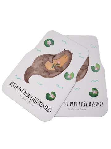 Mr. & Mrs. Panda Auto Fußmatte Otter Seerose mit Spruch in Weiß