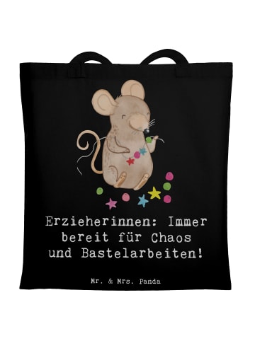 Mr. & Mrs. Panda Tragetasche Erzieherin Chaos mit Spruch in Schwarz