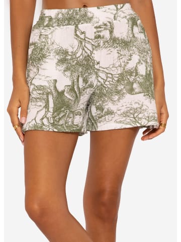 SASSYCLASSY Musselin Shorts mit Print in Khaki I Weiß