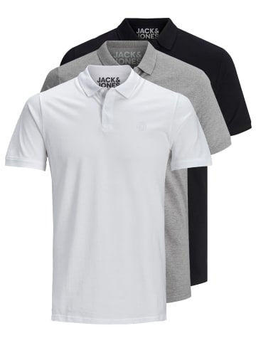 Jack & Jones 3er-Set Poloshirt in White/Grey/Black