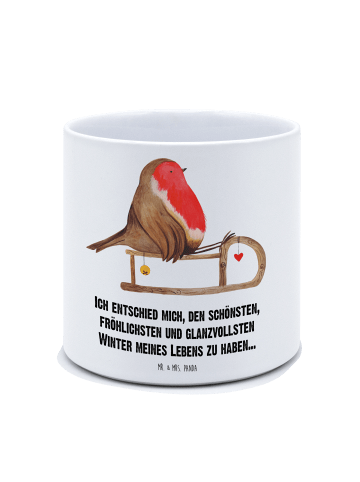 Mr. & Mrs. Panda Pflanzkübel Groß Rotkehlchen Schlitten mit Spruch in Weiß