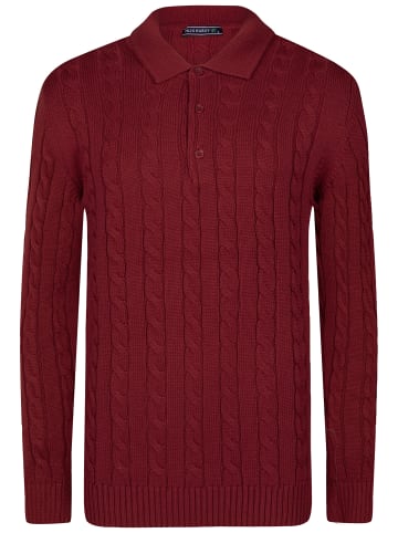 Felix Hardy Grobstrick Zopfmuster Langarm Polo Pullover in Bordeaux