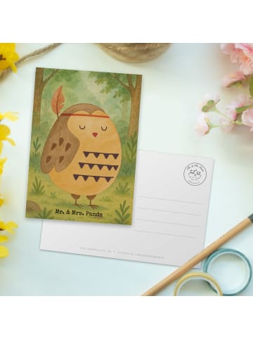 Mr. & Mrs. Panda Postkarte Eule Federschmuck Design ohne Spruch in Weiß