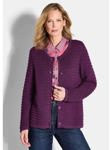 GOLDNER Kurzgröße: Elegante Langarm-Strickjacke mit Lurex in beere
