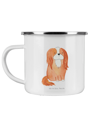 Mr. & Mrs. Panda Camping Emaille Tasse Hund Cavalier King Charle... in Weiß