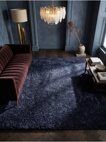 KADIMA DESIGN Teppich Hochflor Shaggy Waschbar Einfarbig RHEIN Strapazierfähig in Marineblau