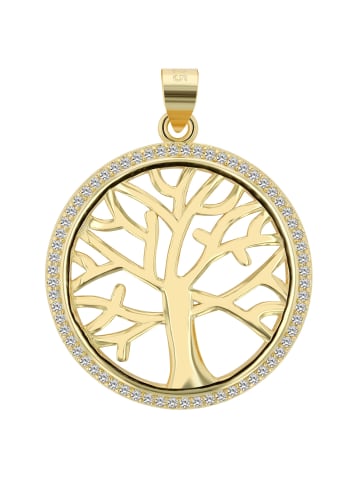 Adeliás Damen Anhänger Lebensbaum aus 925 Silber mit Zirkonia in gold