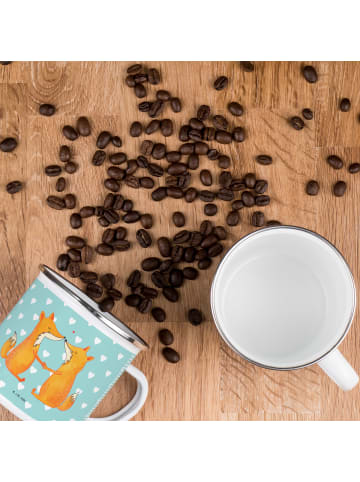 Mr. & Mrs. Panda Emaille Tasse Füchse Liebe ohne Spruch in Türkis Pastell