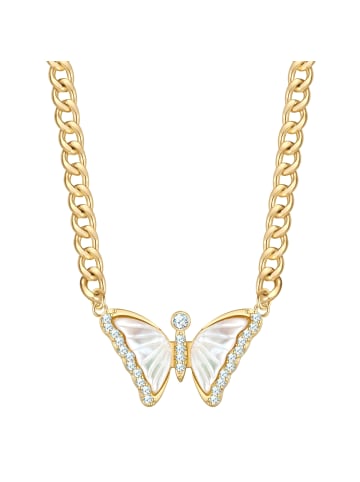 Yokoamii Kette Schmetterling aus Messing mit Zirkonia Perlmutt in gelbgold