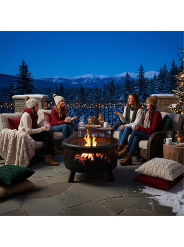 relaxdays Feuerschale in Schwarz - (H)62 x Ø 66 cm