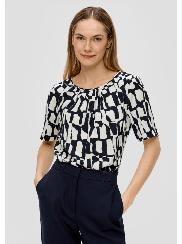 s.Oliver BLACK LABEL Bluse kurzarm in Blau-weiß