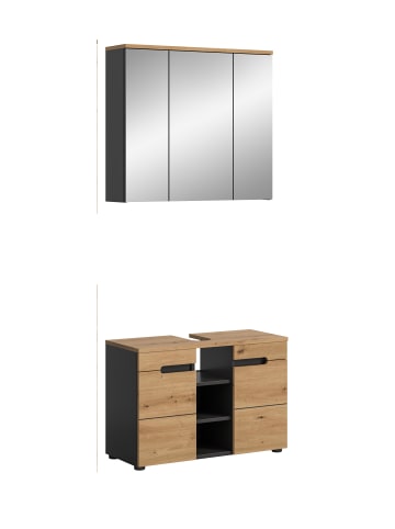 xonox.home Badkombination in Basalt grau/Artisan Eiche - (B) 80 x (H) 193 x (T) 34