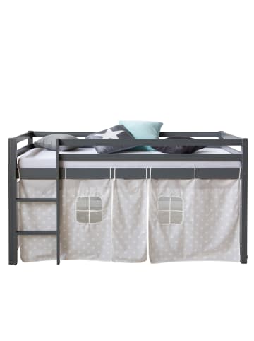 Homestyle4u Hochbett 90x200 mit Vorhang in Grau Sterne