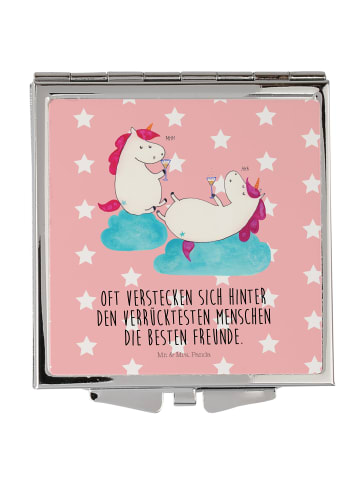 Mr. & Mrs. Panda Schminkspiegel Einhorn Sekt mit Spruch in Rot Pastell