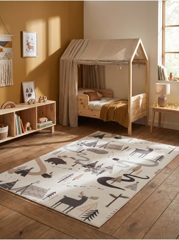 KADIMA DESIGN Kinderteppich Dinosaurier Waschbar Rutschfest Spielteppich in Creme