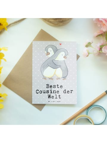 Mr. & Mrs. Panda Klappkarte Pinguin Beste Cousine der Welt mit S... in Grau Pastell