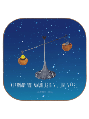 Mr. & Mrs. Panda Untersetzer Sternzeichen Waage mit Spruch in Sternenhimmel Blau