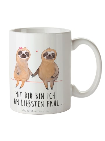 Mr. & Mrs. Panda Kaffeebecher Faultier Pärchen mit Spruch in Weiß