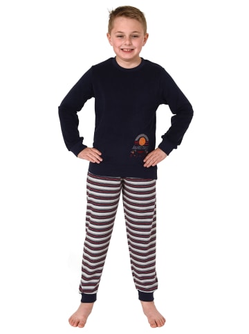 NORMANN Frottee langarm Schlafanzug Pyjama Bündchen und Basketball - 77024 in grau