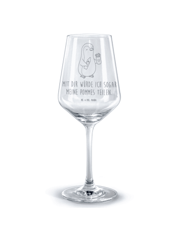 Mr. & Mrs. Panda Weinglas Pinguin Pommes mit Spruch in Transparent
